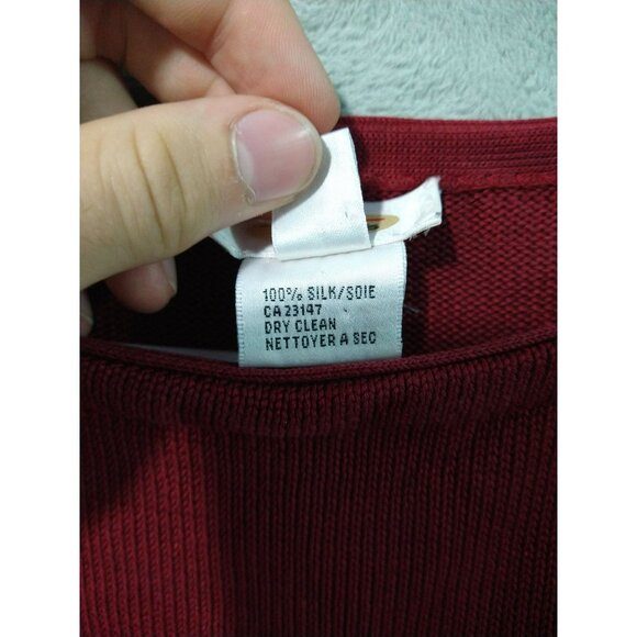 Talbots Sweater Womens Medium Red Floral Silk Round Neck Pullover - Picture 6 of 7